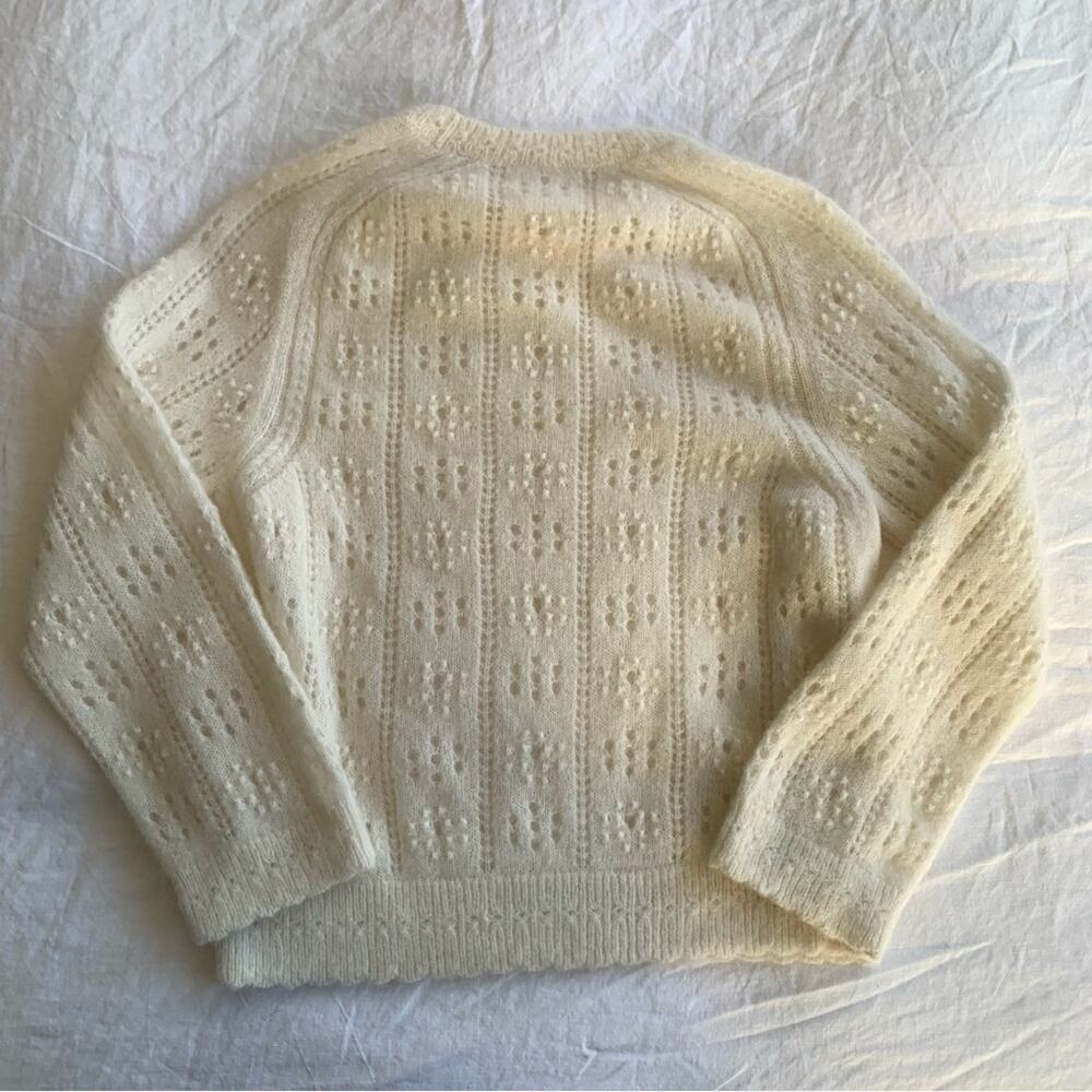 Doen Emiliana Alpaca Wool Pointelle Crewneck 3/4 Sleeve Knit Sweater Top Ivory - Picture 9 of 11